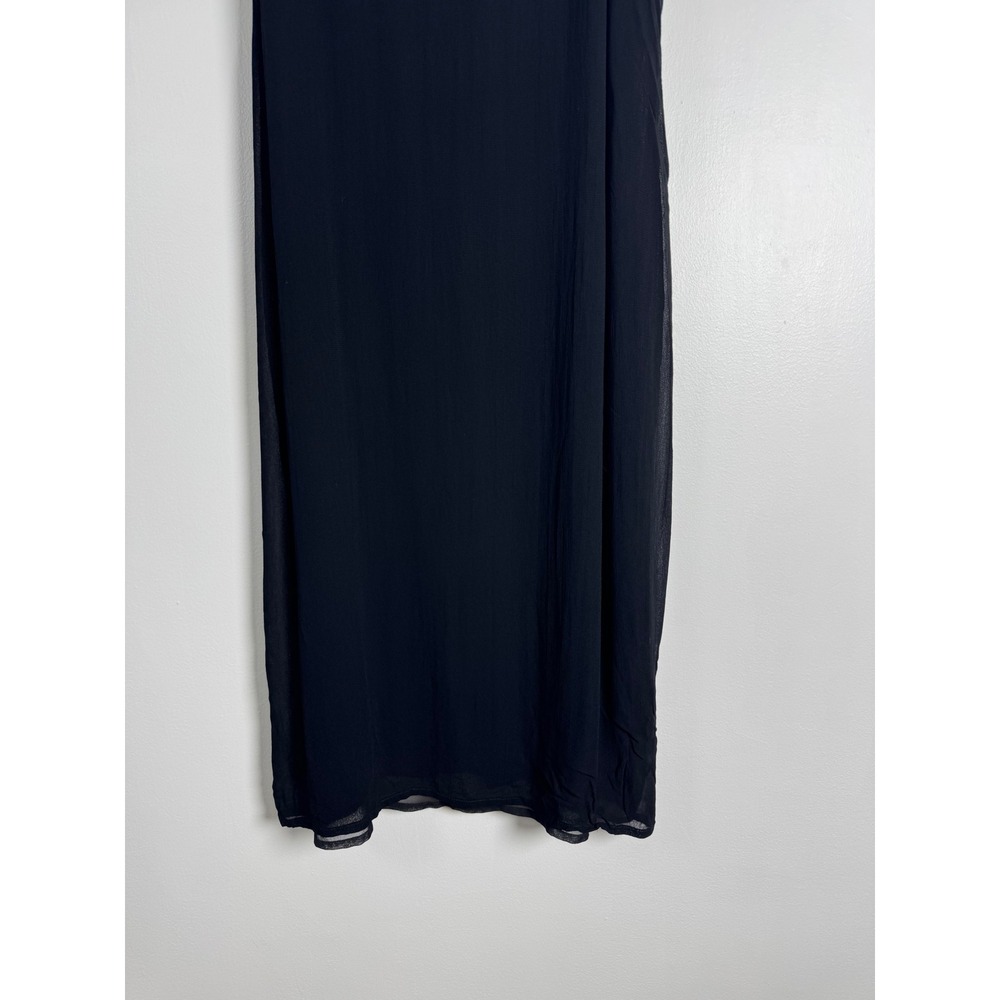 90s Vintage Merona Womens 12 Slip Dress Black Rayon Midi Sheer Overlay LBD - Picture 10 of 10